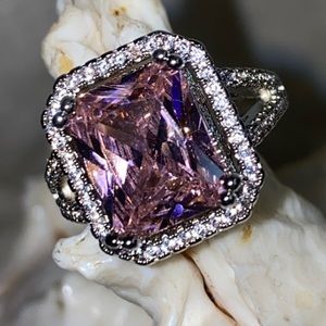 💕 Gorgeous Pink Kunzite Handcrafted 925 Silver Princess cut ring